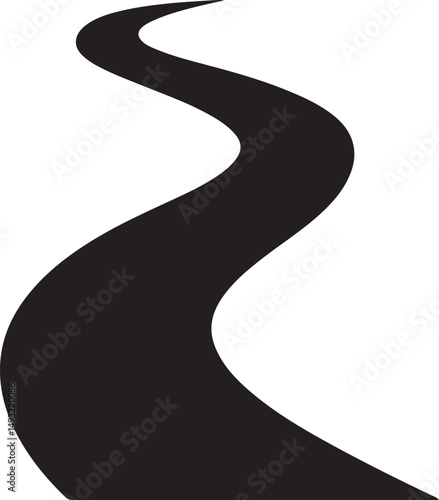 Winding Road Silhouette Illustration in Black and White