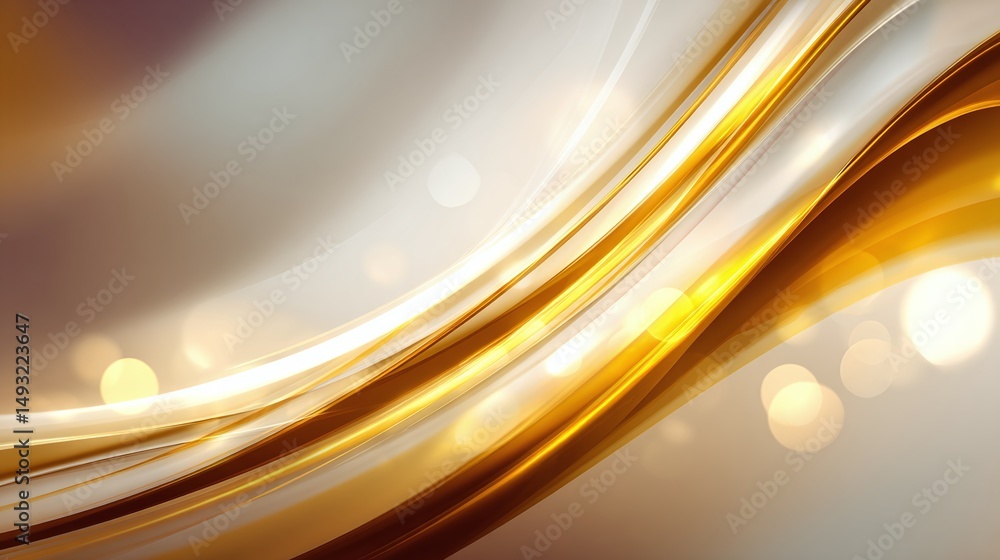 Fototapeta premium Golden abstract background with flowing lines and bokeh lights, creating a luxurious and elegant feel. Perfect for adding a touch of sophistication.