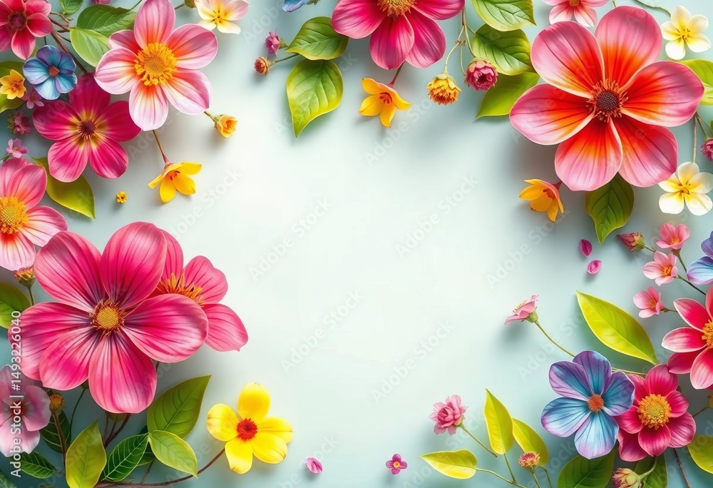 Vibrant abstract spring banner with colorful flowers and leaves, floral, hello spring Vibrant abstract spring banner with colorful flowers and leaves, floral, hello spring
