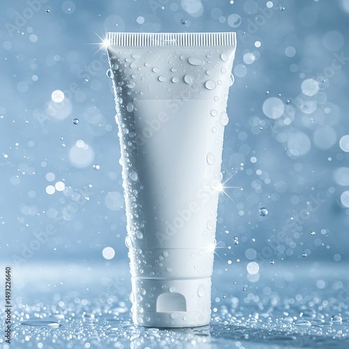 Cosmetic Cream Tube Mockup with Water Droplets for Skincare and Beauty Product Display
