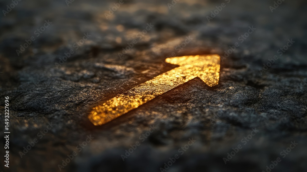 Glowing arrow etched in dark stone, suggesting direction or progress Glowing arrow etched in dark stone, suggesting direction or progress