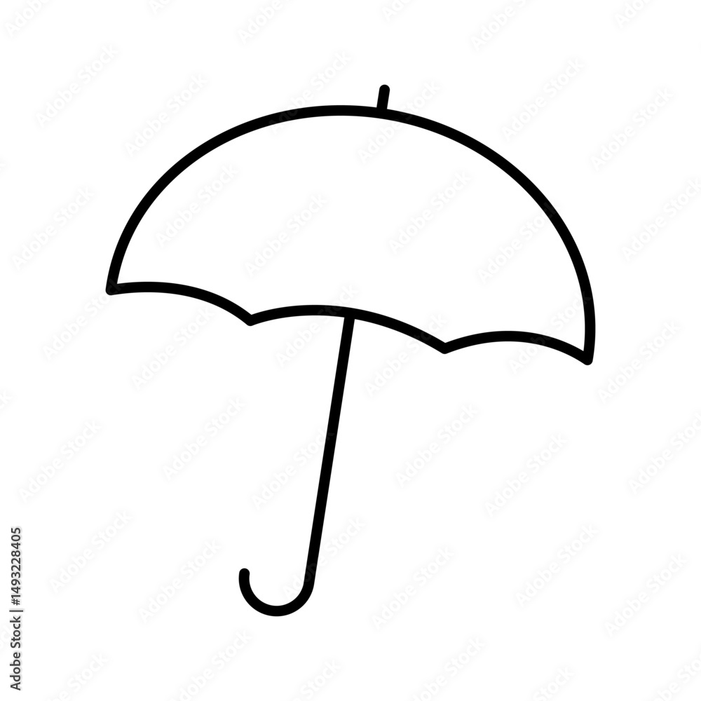 Simple black line drawing of an open umbrella with curved handle, ideal for weather or rain protection themes. Vector illustration Simple black line drawing of an open umbrella with curved handle, ideal for weather or rain protection themes. Vector illustration