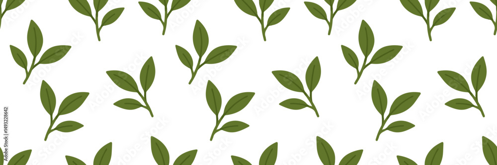 Repeating pattern of simple green leaf sprigs on white background, perfect for nature-themed, botanical, or organic design projects. Vector illustration Repeating pattern of simple green leaf sprigs on white background, perfect for nature-themed, botanical, or organic design projects. Vector illustration