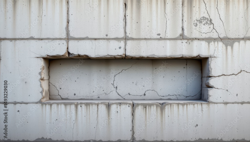 Cracked Concrete Wall with Empty Recess for Display or Installation, Urban Decay and Industrial Aesthetic Background Cracked Concrete Wall with Empty Recess for Display or Installation, Urban Decay and Industrial Aesthetic Background