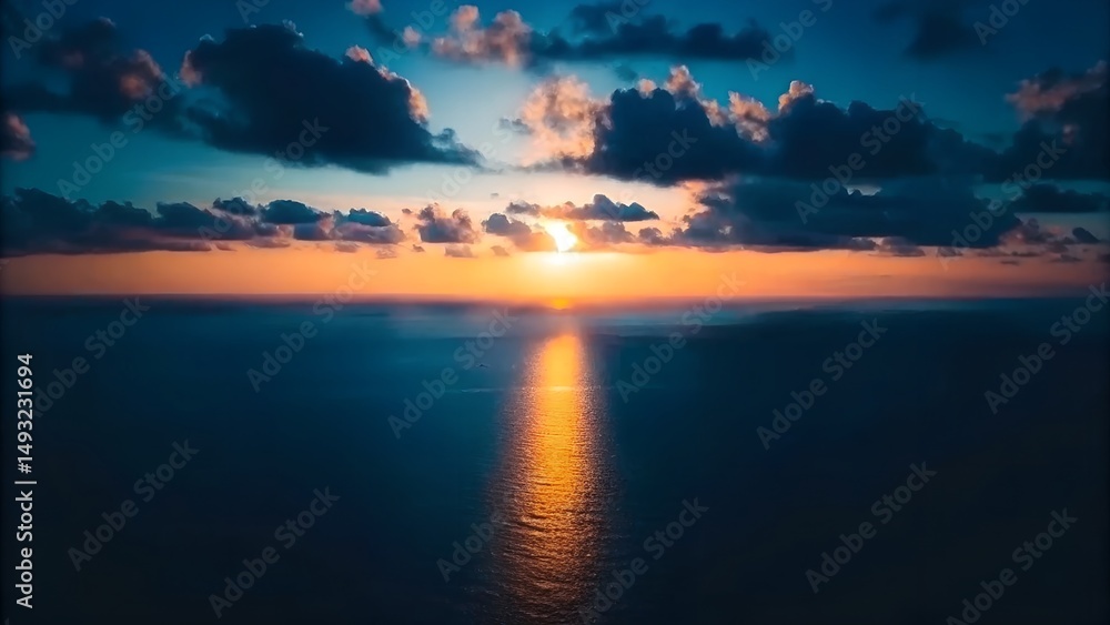 Fototapeta premium Spectacular Sunset over the Ocean A Breathtaking Aerial View of Golden Hour