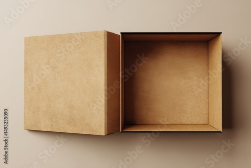 Open Brown Cardboard Box on a Plain Background Showcasing the Interior Space and Textured Surfaces for Packaging and Storage Concepts in Various Projects