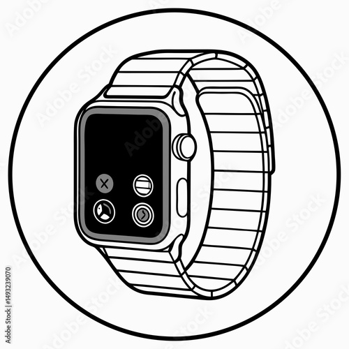Apple watch line art illustration with milanese loop band
