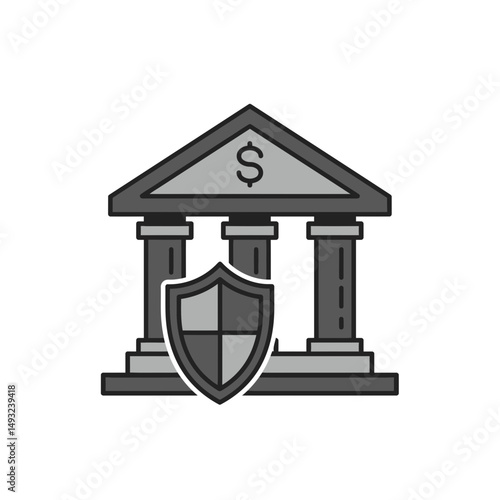 Protected Financial Services Building Symbol with Shield for Assurance