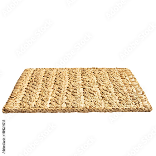 Minimalist Woven Straw Beach Mat with a Refined Design Isolated on Transparent Background