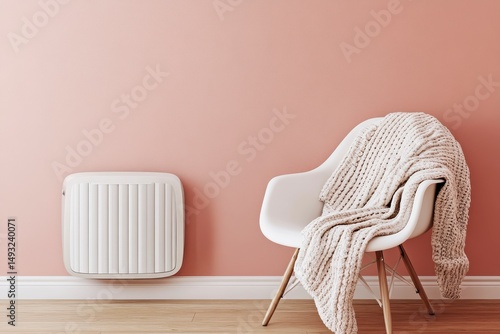 White Electric Heater and Knit Blanket on Pink Wall in Cozy Room