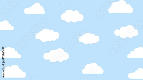 Looping Cartoon Clouds Animation – Fluffy White Clouds Moving Left in a Bright Blue Sky