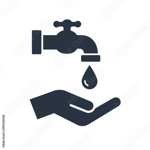 Water Conservation Icon Faucet Dripping into Cupped Hand Save Water