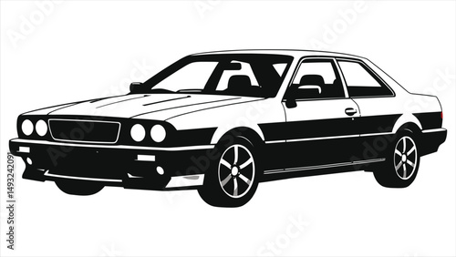 Classic Sedan Car Silhouette Vector Silhouette /A clean, bold silhouette of a vintage car, perfect for automotive design, branding, or graphic elements.