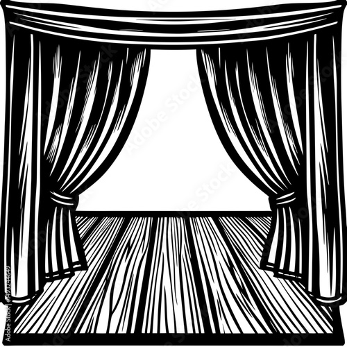Stage curtains and wooden floor silhouette vector illustration