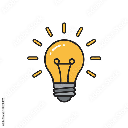 Lightbulb with Rays Icon: Symbol of Bright Ideas, Electricity, and Energy