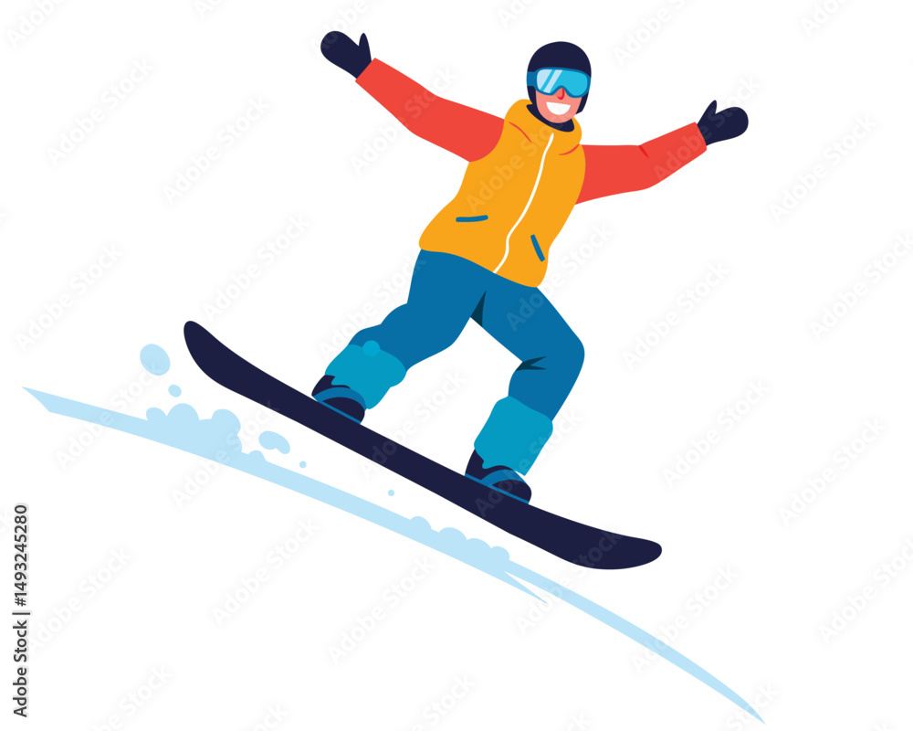 Obraz premium Vibrant Vector Illustration of a Person Enjoying Downhill Snowboarding in a Minimal Style