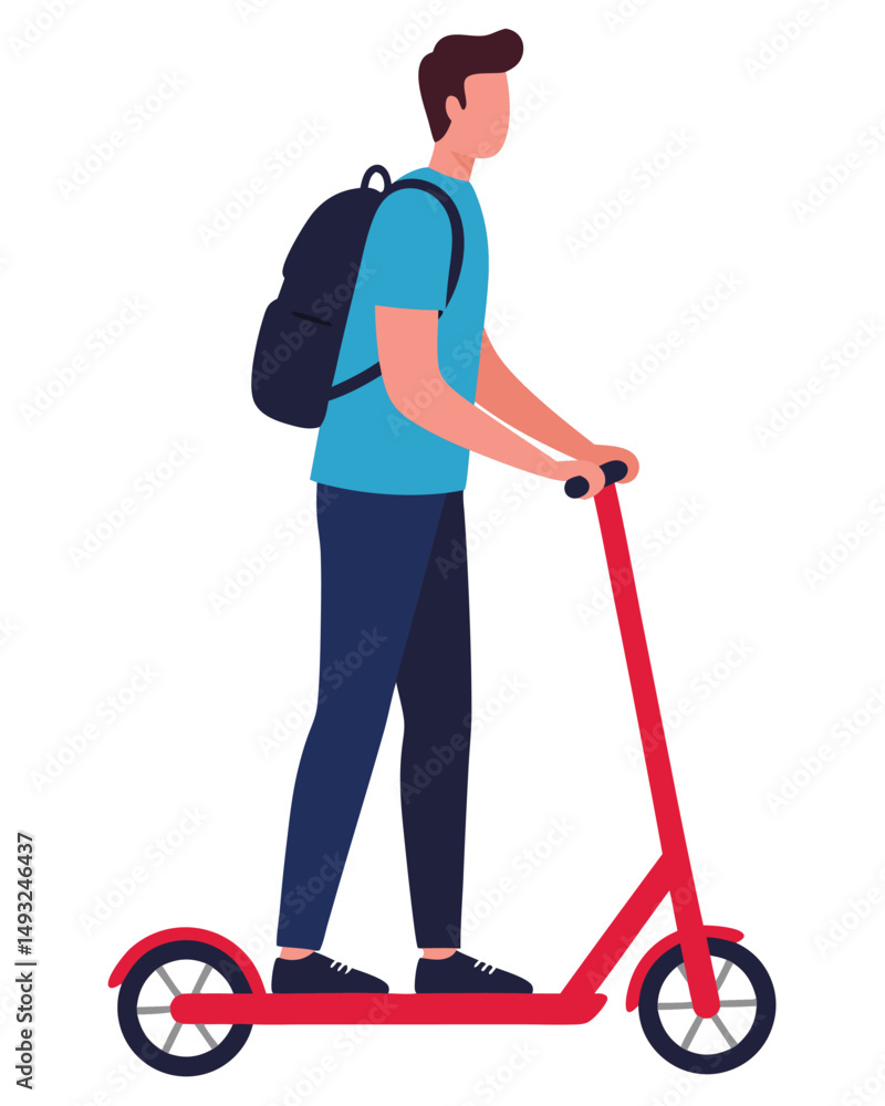 Person Riding Kick Scooter in Minimal Flat Vector Style for Modern Lifestyle Illustration Person Riding Kick Scooter in Minimal Flat Vector Style for Modern Lifestyle Illustration