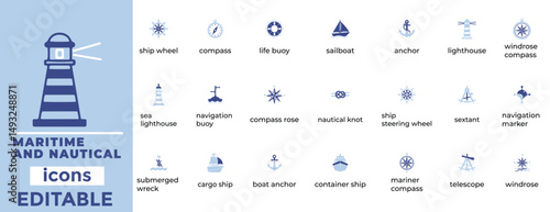 Clean maritime icons for nautical, sea, sailing, and marine projects