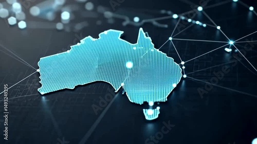 Australia outlined, with bright nodes and connections across the landscape.
