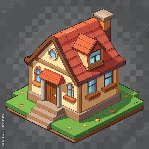 A 3D chocolate house icon displayed on a transparent background, with chocolate bricks and a wafer roof, resembling a house made entirely from chocolate treats.