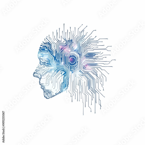 Futuristic AI Cyborg Profile with Complex Neural Circuitry