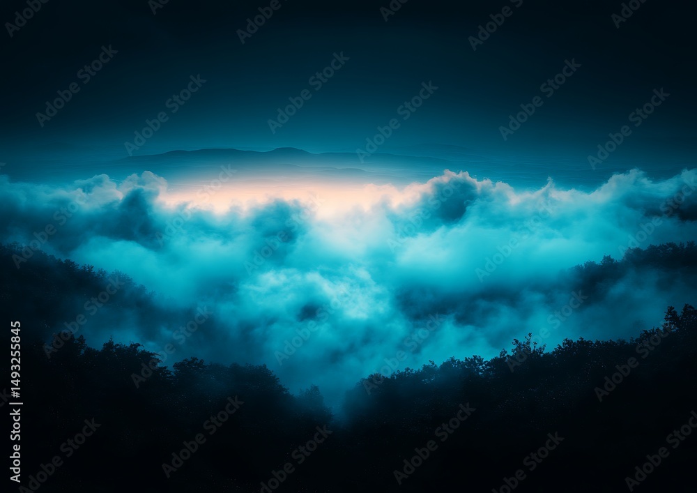 Fototapeta premium Misty mountain peak at dawn