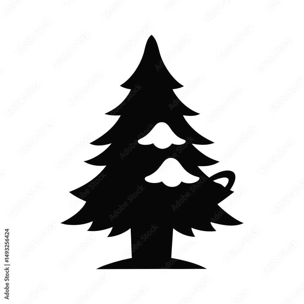 Obraz premium Snowy Pine Tree Mug Vector Silhouette