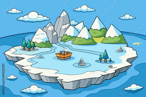Remote icy archipelago with towering glaciers vector illustration