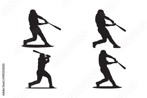 Baseball Player Silhouettes Vector Set Batter Swing Action Icons