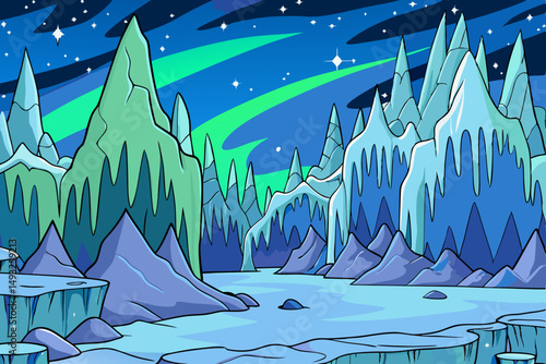 Frozen tundra with towering ice formations vector illustration