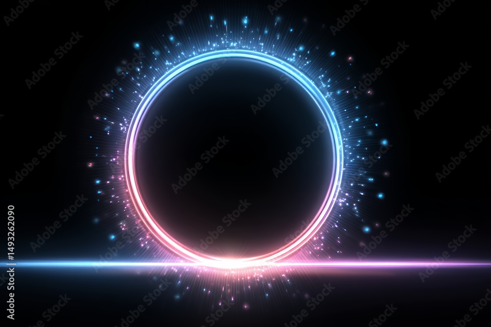 Fototapeta premium Glowing Blue Pink Circle with Sparkles on Dark Background