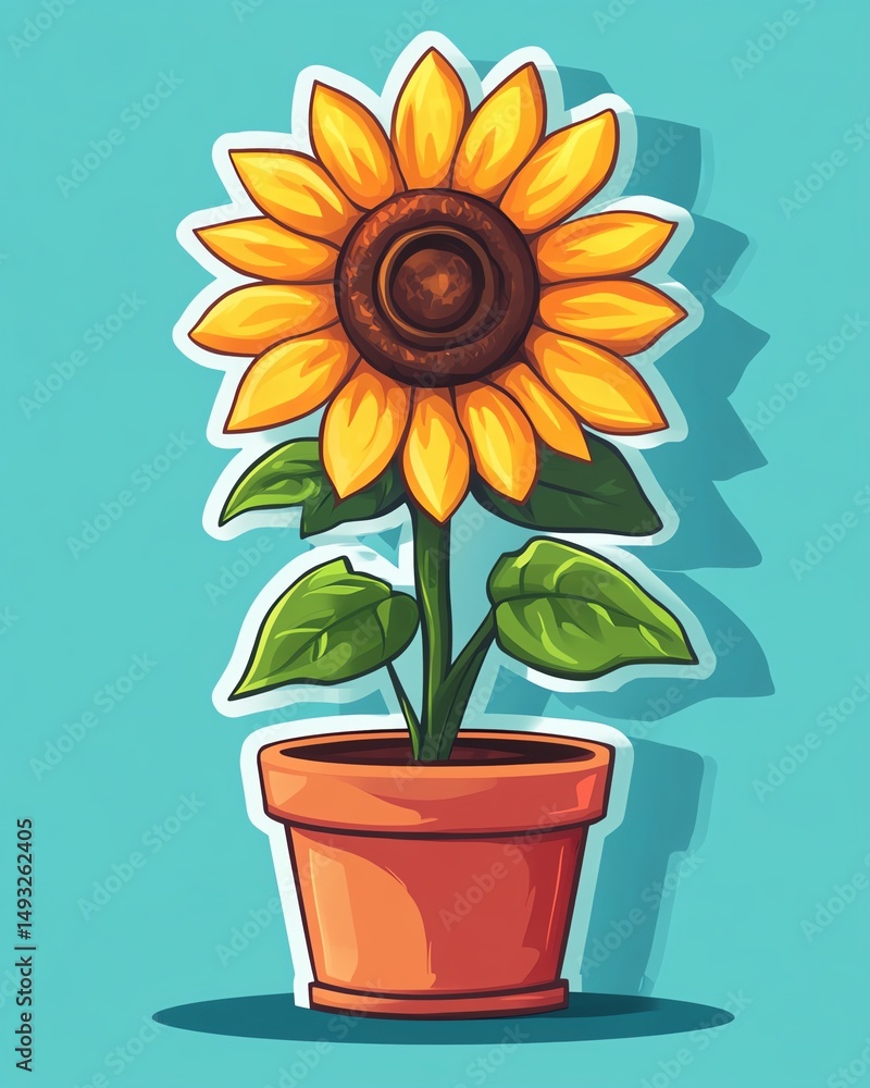 Obraz premium Vibrant sunflower in a terracotta pot.