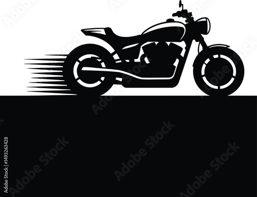 Black and white motorcycle silhouette illustration on a white background