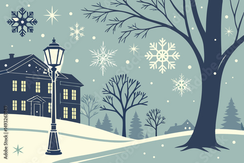 Magical snowfall with sparkling lights vector illustration