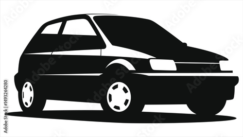 Simple black vector silhouette of a (Hatchback)car./A clean, vector-based silhouette of a small car.