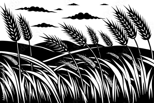 Vast wheat field swaying gently in summer breeze vector illustration