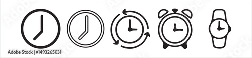 Time and Clock line icon set. Included Clock, Stopwatch, Timer vector icon collection,  watch icon, black clock sign collection, Victor illustration Eps 10.