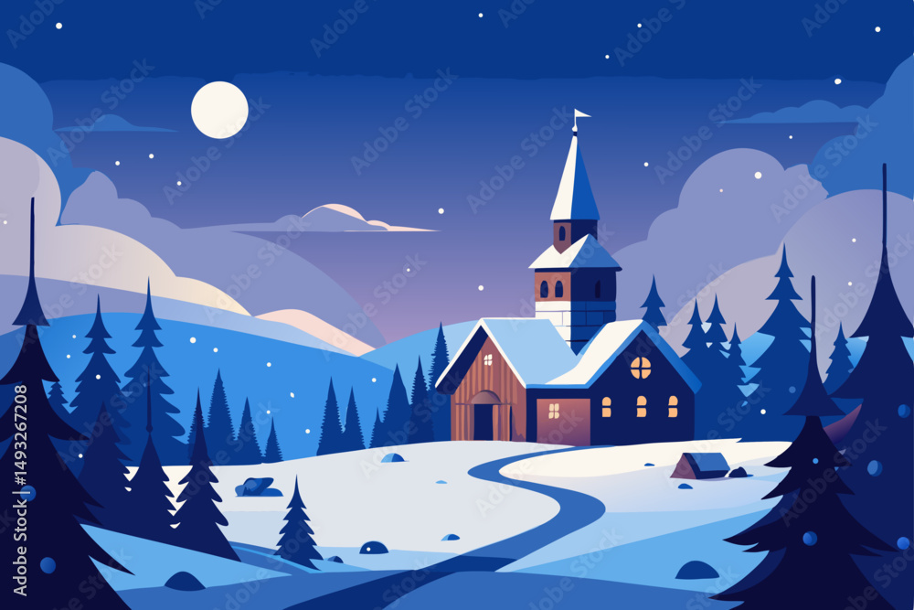 Naklejka premium Magical snowfall on Christmas Eve vector scene