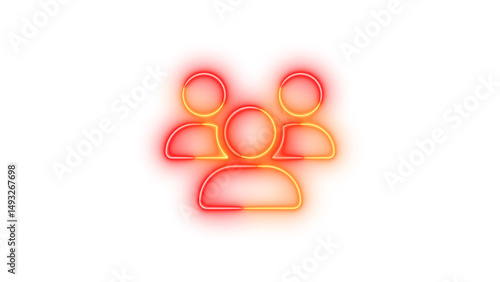 Neon users icon glowing with transparent background