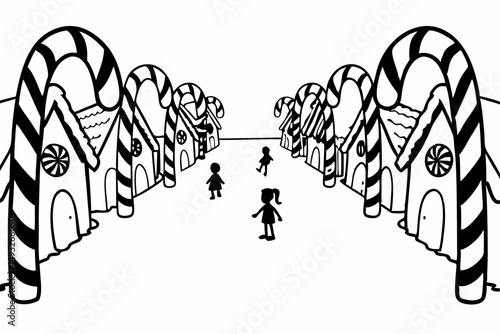 Candy cane lane with lollipop trees vector illustration