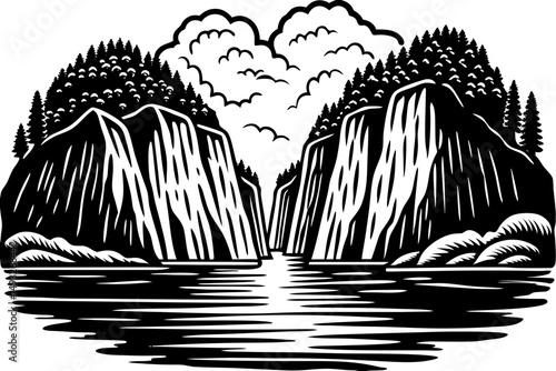 Serene fjord with cliffs plunging into calm waters vector illustration
