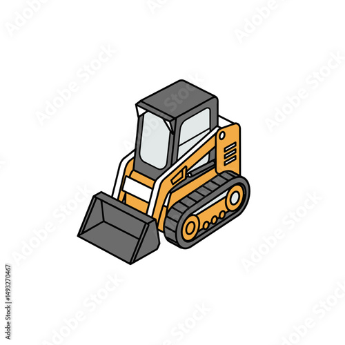 Skid steer loader in orange and grey color for construction work  
