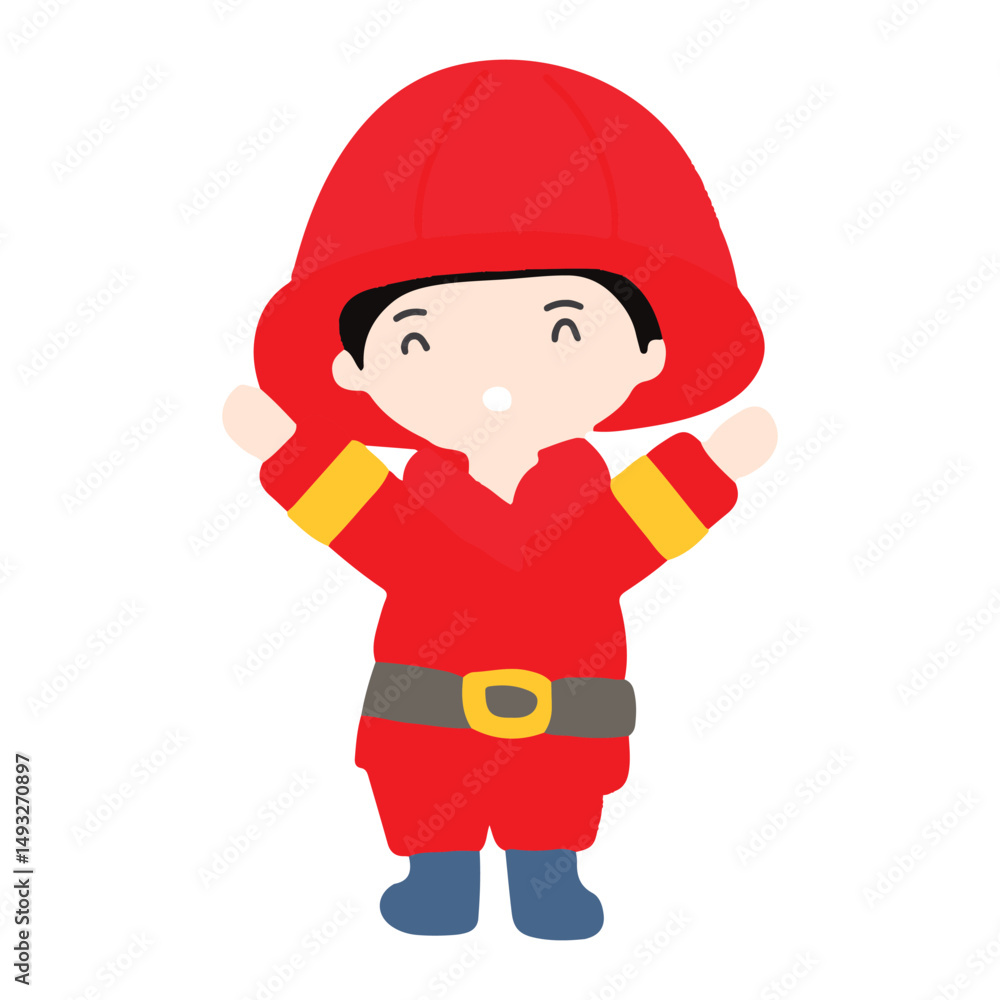 Vector illustration of character firefighter. Firefighters cartoon characters in protective uniform at work big set isolated on white background. Kawaii fire figter character Vector illustration of character firefighter. Firefighters cartoon characters in protective uniform at work big set isolated on white background. Kawaii fire figter character