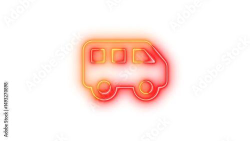Neon van shuttle icon glowing with transparent background
