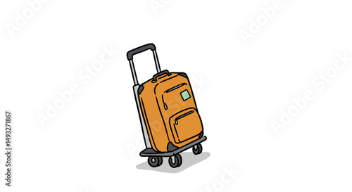 Orange suitcase with wheels ready for travel adventure  