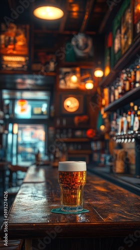 Cozy pub bar scene with beer