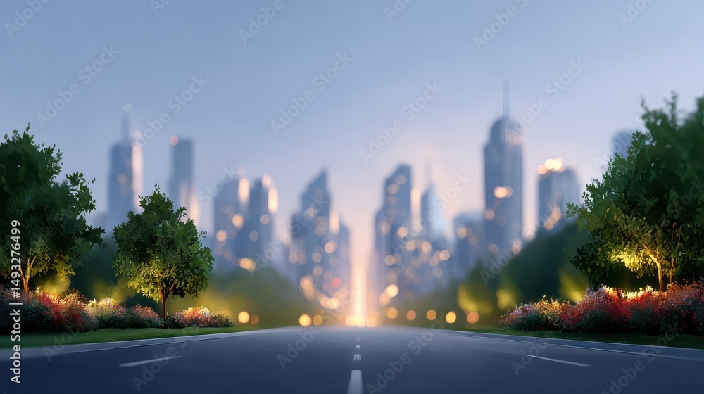 Naklejka premium City Night View and Road