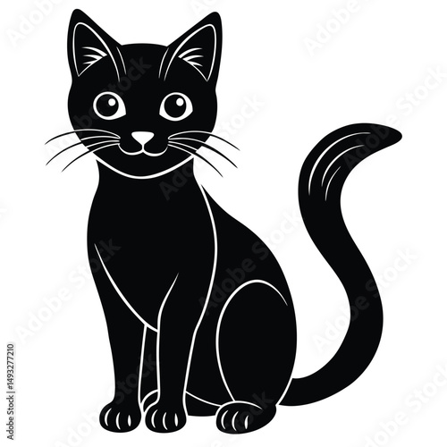 Adobe IllustraOutline muzzle of cute cat-vector lettering and illustration in doodle style, isolated. Funny icon, clipart, design element, decoration for Halloween, greeting card, template tor Artwork