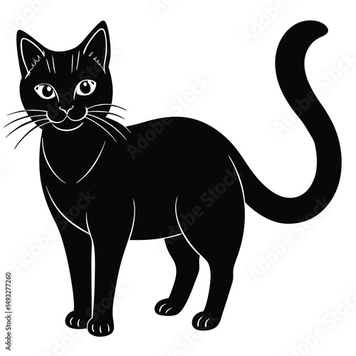 Adobe IllustraOutline muzzle of cute cat-vector lettering and illustration in doodle style, isolated. Funny icon, clipart, design element, decoration for Halloween, greeting card, template tor Artwork