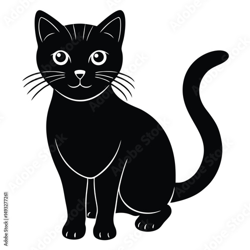 Adobe IllustraOutline muzzle of cute cat-vector lettering and illustration in doodle style, isolated. Funny icon, clipart, design element, decoration for Halloween, greeting card, template tor Artwork